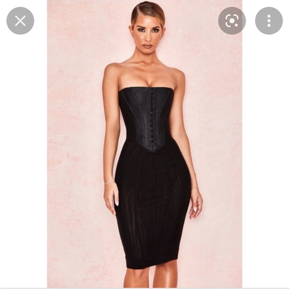 house of cb jaleesa black mesh strapless corset dress